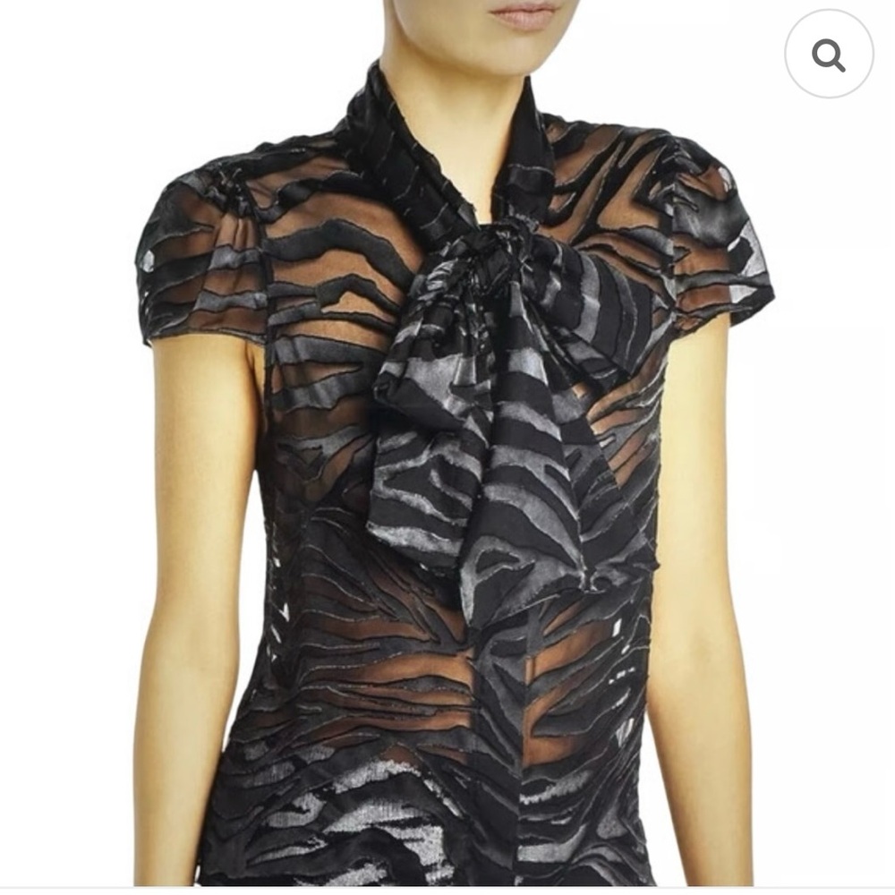 Alice + Olivia Black Sheer Tiger Print Top